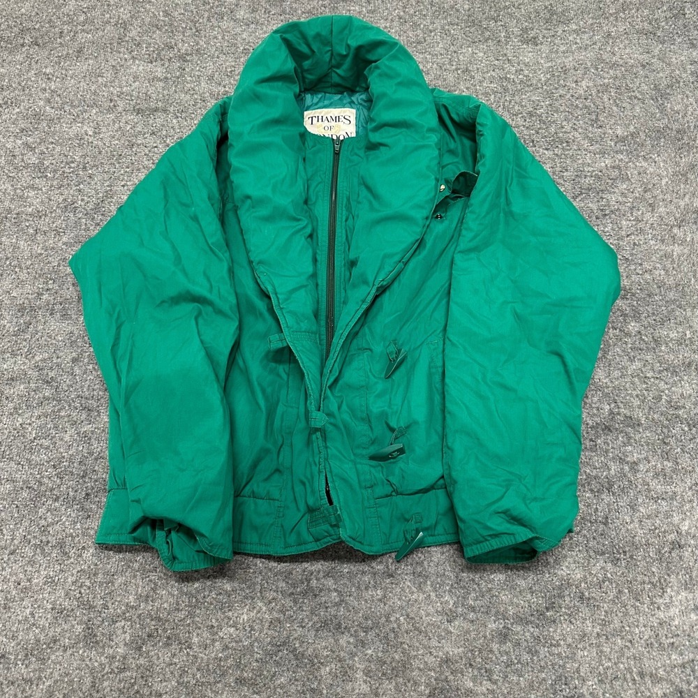Thames of London Jacket Womens Size L Green Vintage Toggle Zip Puffer Insulated